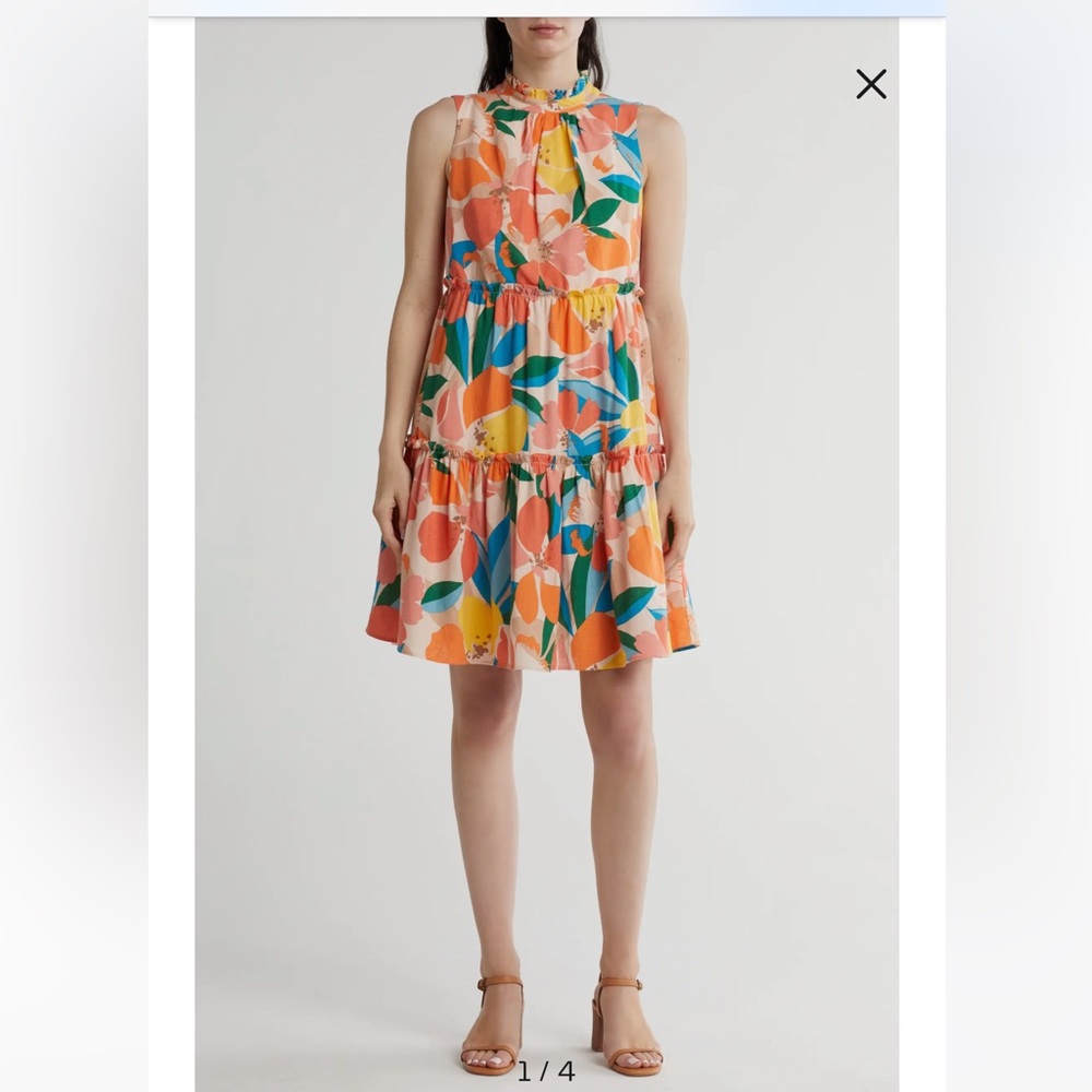 Floral Sleeveless Tiered Linen Blend Dress size 6 Vince Camuto